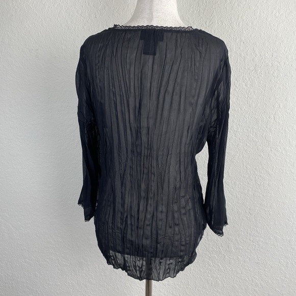 Vtg M Witchy Button Up Blouse Black Lace Trim Sheer Whimsigoth Y2k Office Siren - Picture 5 of 7